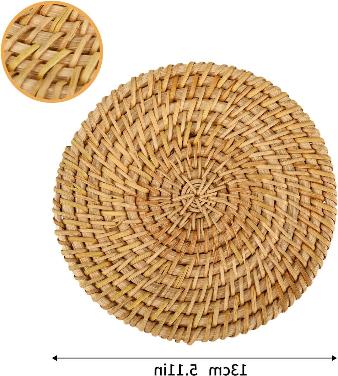 Handgemaakte Rieten Onderzetters van 13 cm voor Theekopjes en Glazen - Duurzame Woven Matten voor Koffie, Planten en Dranken