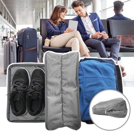 Compressiezakken Reizen - Kledingzakken Opbergzakken - Bagage Organiseren - Dubbelzijdig Waterdicht - 37x27 cm - Lichtgrijs — afbeelding 3