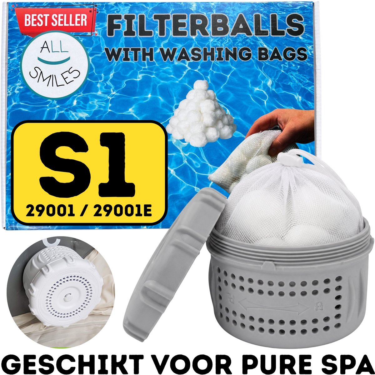 S1 Bubbelbad Spa Filter Geschikt voor INTEX S1 | Filterbollen Bubbelbad Filter 29001 | PureSpa Cartridge Greywood Sahara Bubble Massage | All Smiles Whirlpool Filter