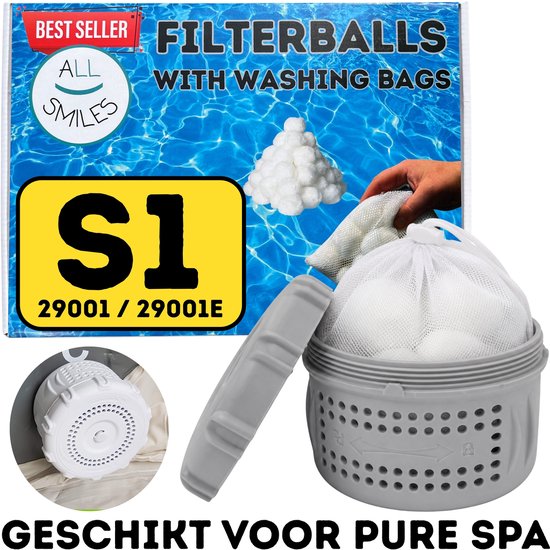 S1 Bubbelbad Spa Filter Geschikt voor INTEX S1 | Filterbollen Bubbelbad Filter 29001 | PureSpa Cartridge Greywood Sahara Bubble Massage | All Smiles Whirlpool Filter