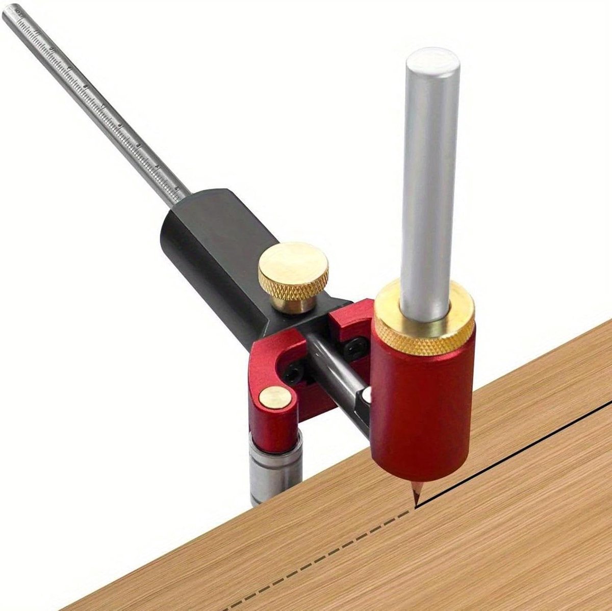 Precisie Schrijfgereedschap - Markeerliniaal Hout - Nauwkeurig Markeren - Verstelbare Boogfunctie - Aluminiumlegering - Zilver