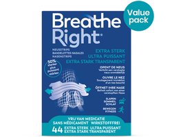Breathe Right Neusstrips Extra Sterk Voordeelverpakking – Gevoelige Huid - Transparant 44 stuks – One Size – Tegen Snurken & Verstopte Neus – 50% Sterkere Werking - Huidvriendelijk, Langdurig Gebruik & Beste Prijs per Strip