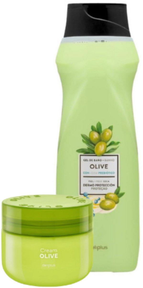 Deliplus | Cream Oliva (Olive) - Gel de Baño Oliva (Olive) | Lichaamscrème met Olijfolie - Douchegel met Olijfolie | Combipack | Uit Spanje | 1050ml