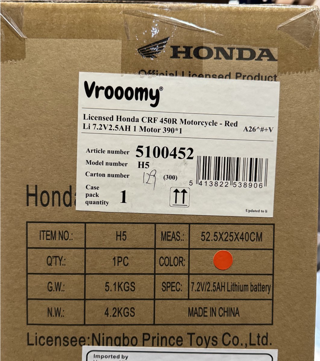 Honda CRF450 Elektrische Kindermotor 1 tot 3 jaar – Officieel Gelicentieerde Crossmotor met 3 Wielen voor Extra Stabiliteit – Li-ion Kindermotor met Claxon & Automatische Rem – Rood — afbeelding 9