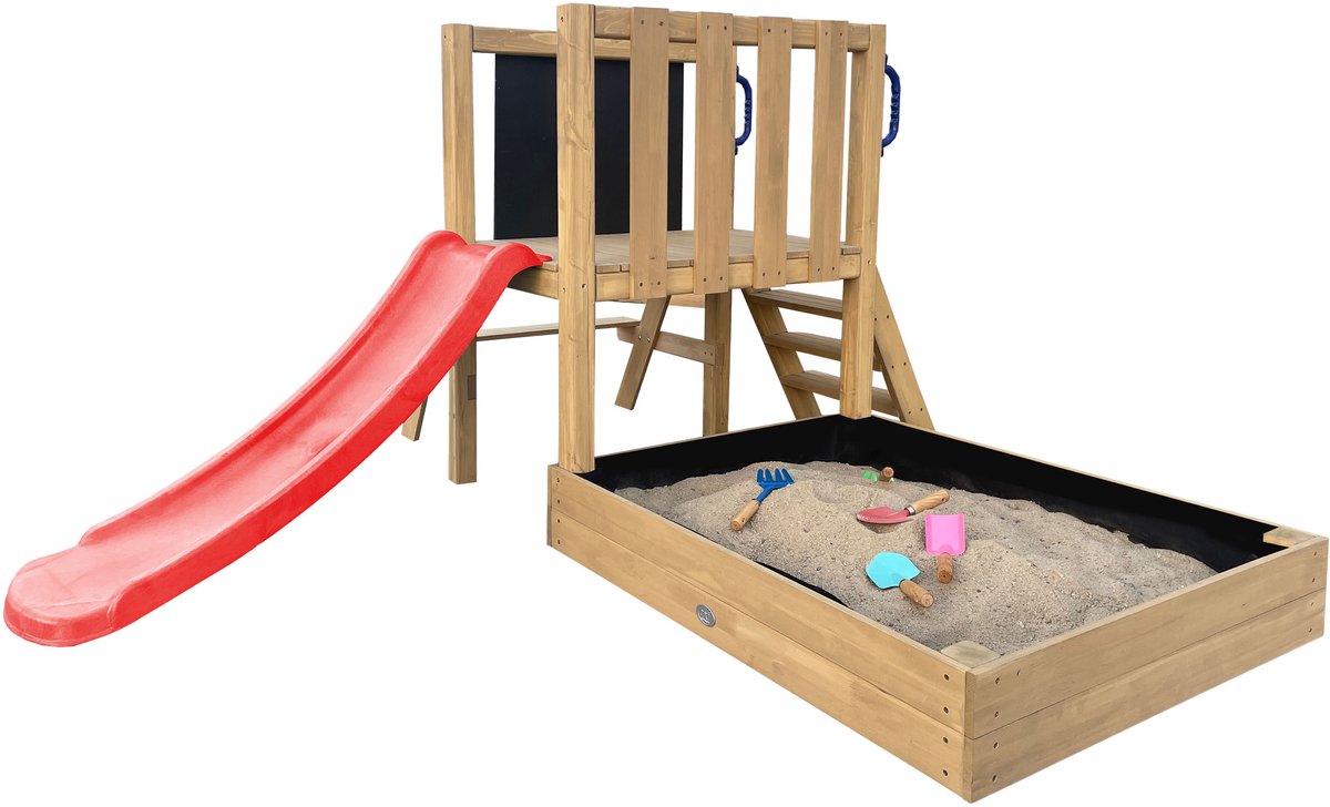 AXI Leah Mini Speeltoren met Zandbak en Picknicktafel – Rode Glijbaan – Met Krijtbord – FSC hout – Klein speeltoestel voor de tuin / buiten — afbeelding 3