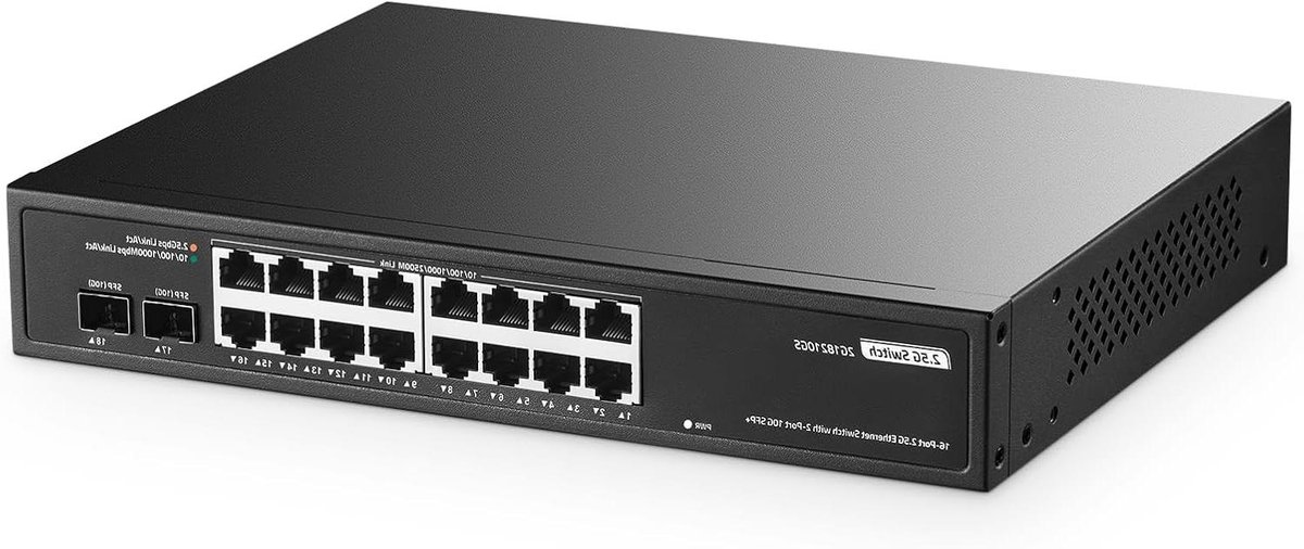 Netwerk Switch - Multi-Gigabit Hub - Snelle Dataoverdracht - Ventilatorloos Ontwerp - 18 Poorten - Zwart