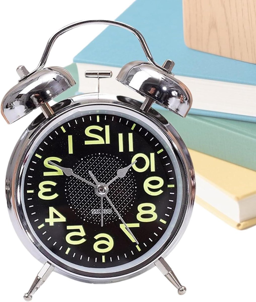 Mechanische Wekker - Analoge Timer - Rustige Slaapkamer - Oplichtend Display - 7.6 cm - Zwart