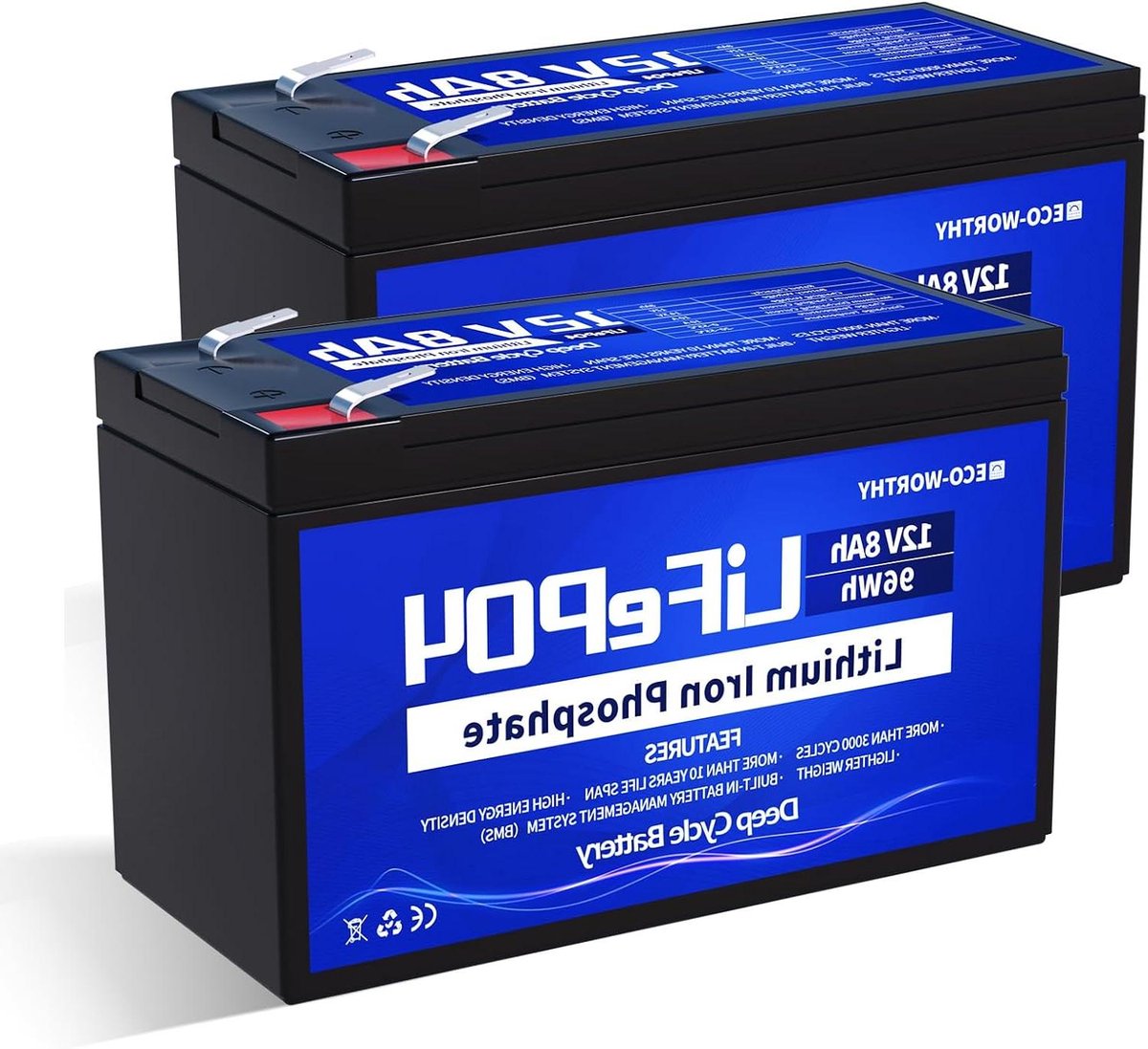 Lithium Batterij - Oplaadbare accu - Energievoorziening buiten - Lichtgewicht ontwerp - 8 Ah capaciteit - Zwart