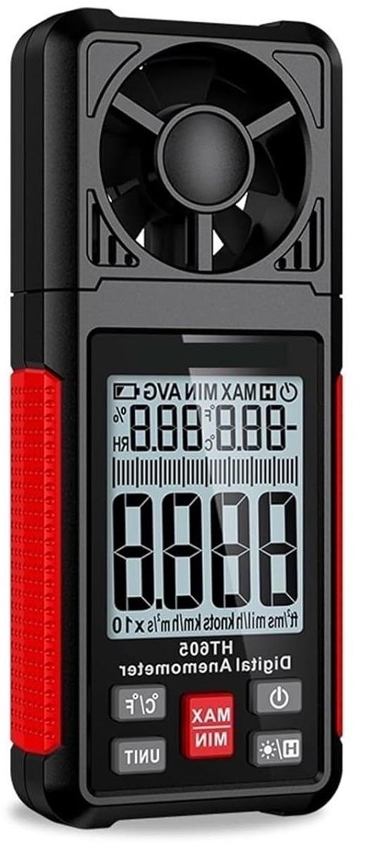 Digitale Anemometer - Windsnelheidsmeter Windmeter - Meten Windsnelheid - LCD Achtergrondverlichting - 0.7-30 m/s - Grijs