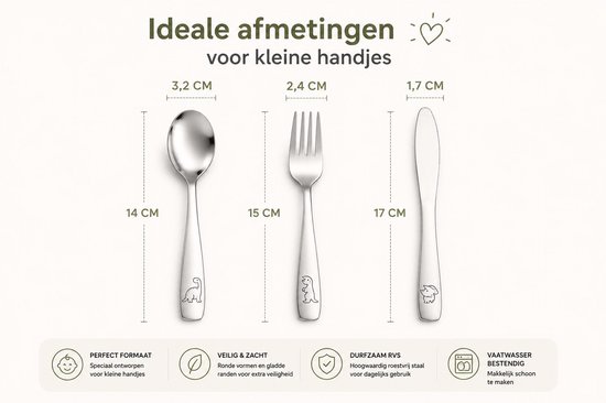 Nunu’s® RVS Kinderservies Set - Bord met 3 Vakken + Zuignappen, Lepel, Vork & Mes - Antislip & BPA-vrij - Hygiënisch Baby & Peuter Servies van Nunu’s® — afbeelding 2