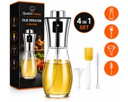 QualitéCuisine® Olijfolie Sprayer 200ML - Vernieuwde Versie - Olie Sprayfles voor Airfryer, BBQ & Salade - Olieverstuiver Glas - Incl. Bakkwast en Trechter