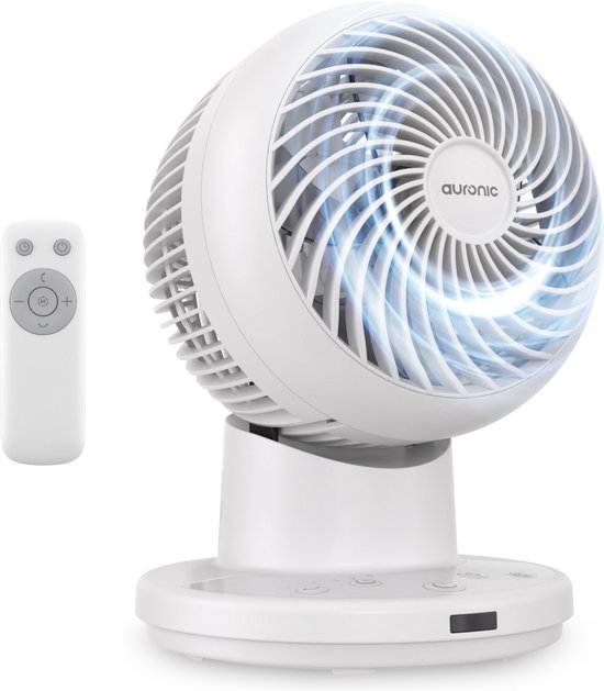 Auronic tafelventilator wit met afstandsbediening, timer 7 uur, 85° automatische oscillatie, 9m luchtstroom