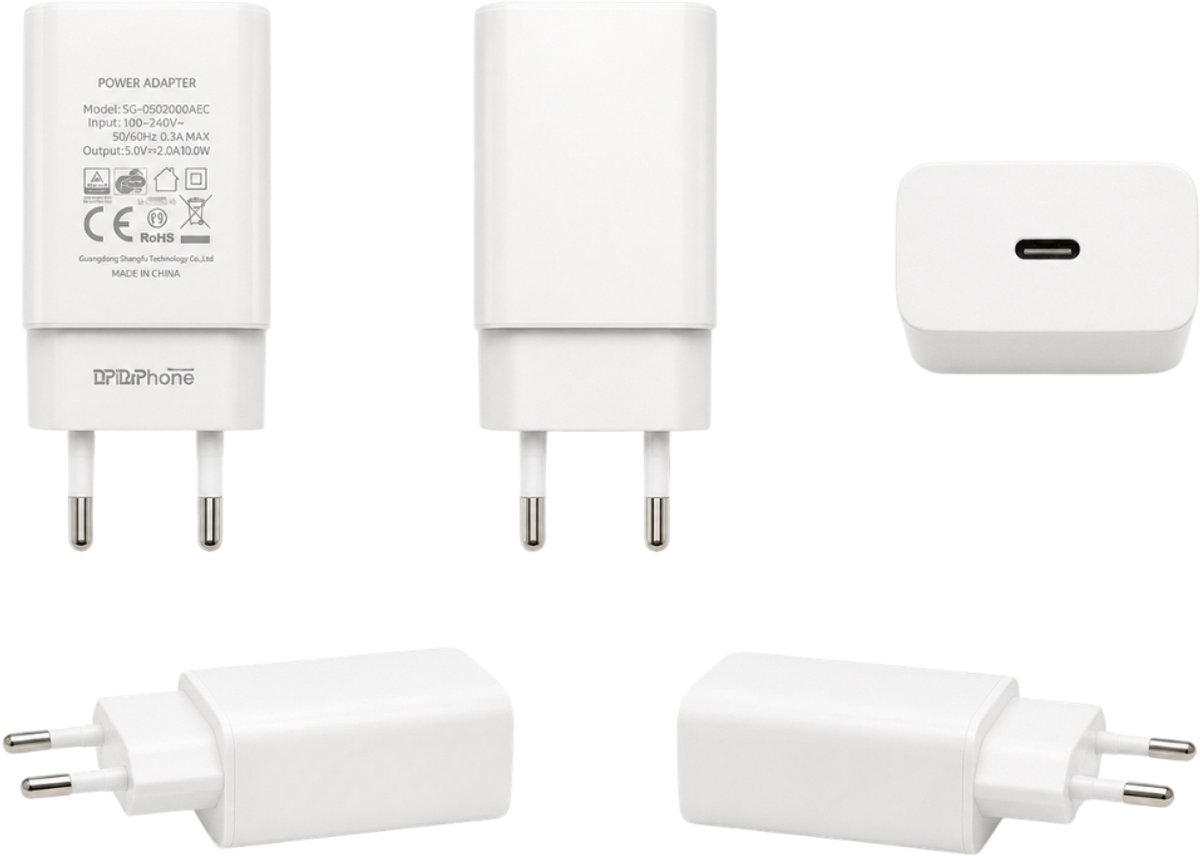 DrPhone LS7 USB-C Oplader 10W – Adapter 5V 2A – Universele USB Type-C adapter – Compacte Thuislader – Wit
