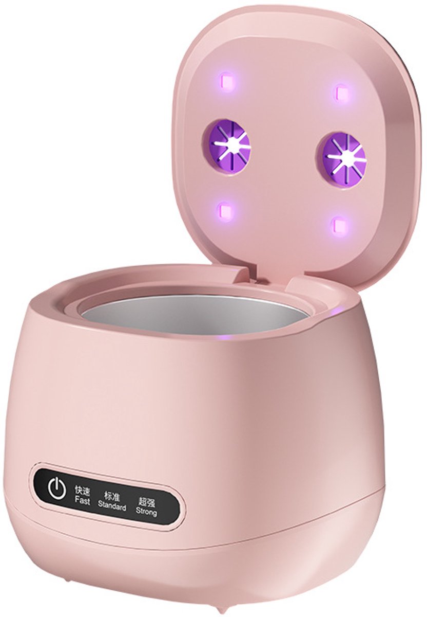 Ultrasone Reiniger Met UV – USB Oplaadbaar – 3 Reinigingsstanden – 185ML – Geschikt voor kunstgebit, beugels en sieraden – Roze