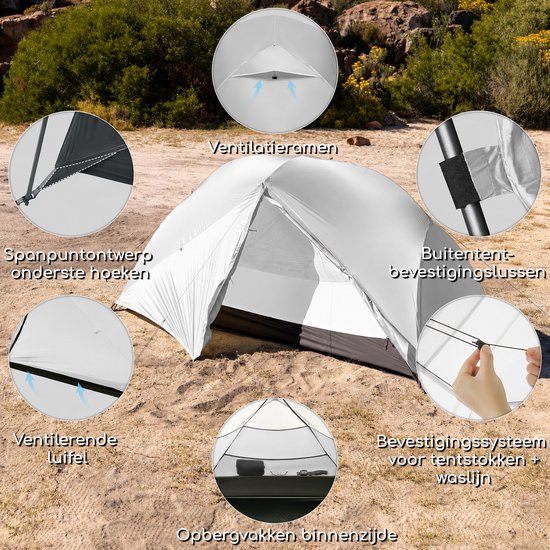 Naturehike Mongar PRO 2 - 2-persoons lichtgewicht tent - Incl. grondzeil - 20D 3000MM - 3-seizoenen koepeltent - Waterdichte trekkerstent & kampeertent - Grijs van Naturehike — afbeelding 2