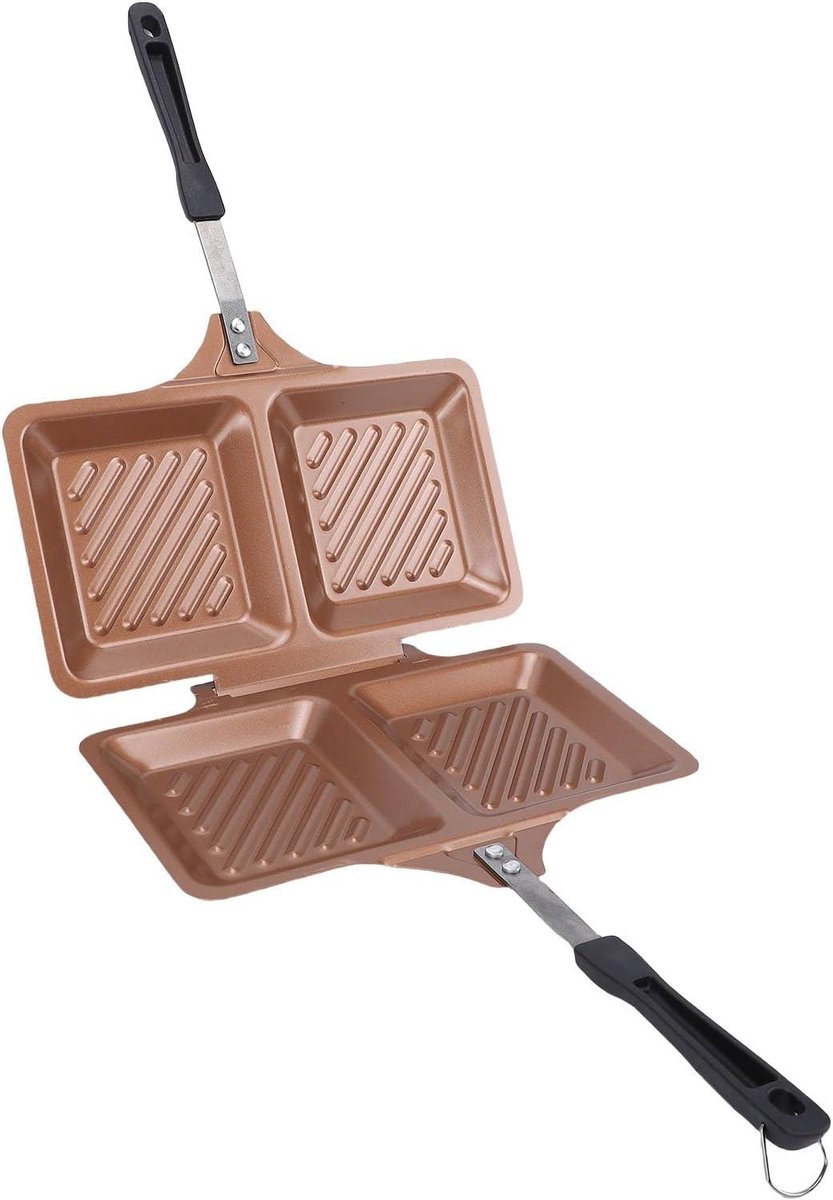 Panini Grill Pan Sandwich Maker Snelle Maaltijden Dubbelzijdig Koken 25x14cm Goud