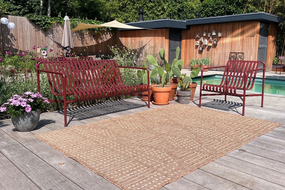 Jute look platgeweven buitenkleed 150cmx80cm, bruin