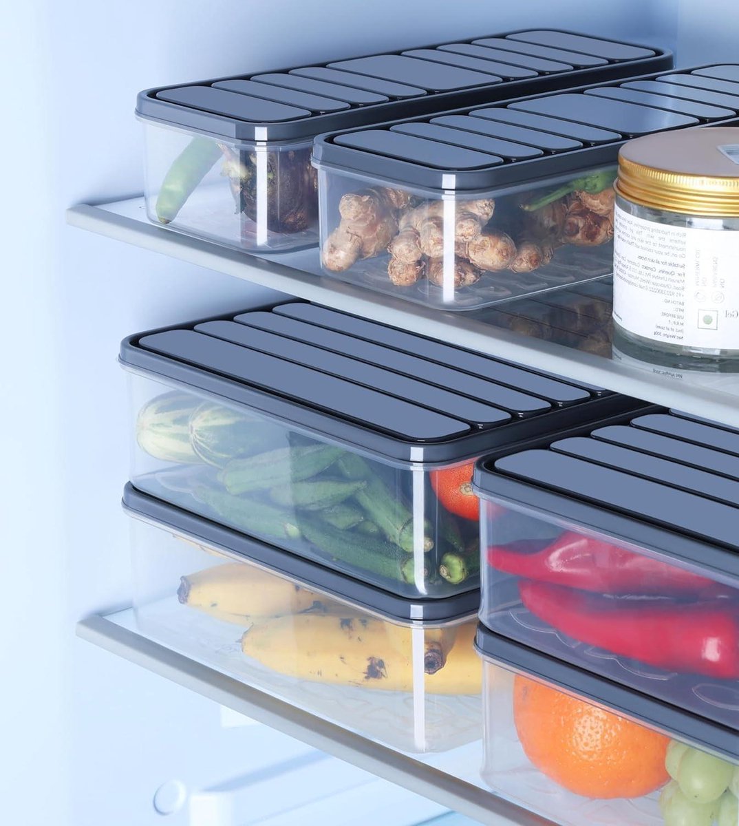 Koelkast Opbergdozen - Keuken Containers - Voedsel Bewaren - Luchtdichte Versheid - 8 Stuks 1200ml - Wit