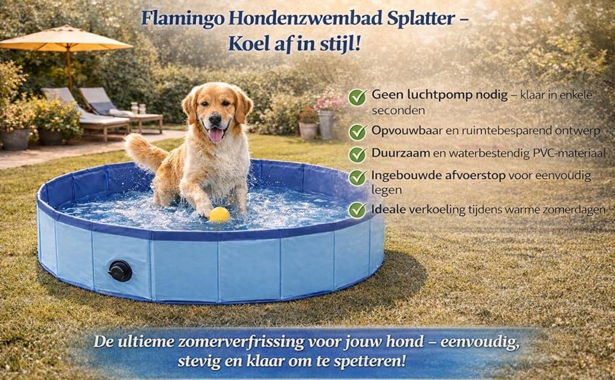 Hondenzwembad 160 cm - groot opvouwbaar hondenbad - zwembad voor honden - blauw - verkoelend plonsbad - zonder luchtpomp thumbnail 3