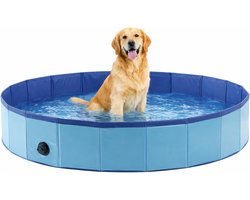 Hondenzwembad 160 cm - groot opvouwbaar hondenbad - zwembad voor honden - blauw - verkoelend plonsbad - zonder luchtpomp