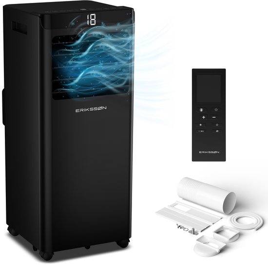 Mobiele airco 10.000 BTU Erikssøn 4-in-1 koelen ventileren ontvochtigen slaapstand tot 30 m² zwart