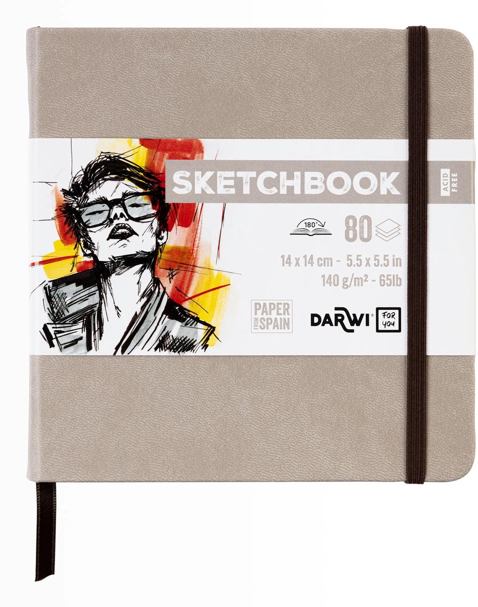 Darwi DFY - Schetsboek - 14 x 14 cm - 140 g - Taupe - 80 vellen