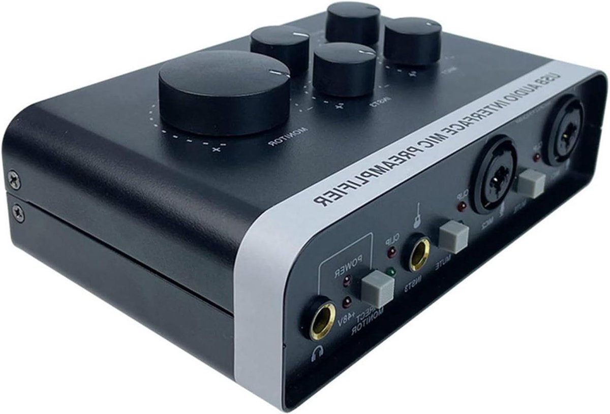 Audio Interface - Geluidskaart Mixer - Muziek Opnemen - 24 Bit 192kHz Studio Kwaliteit - 2 In 2 Out - Zwart