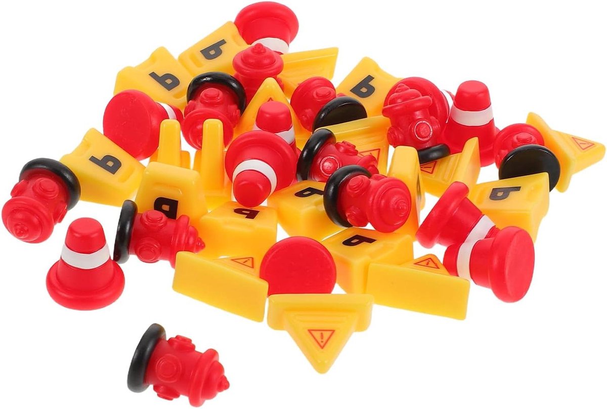 Mini Verkeersborden - Wegafzetting Speelgoed - Micro Landschap Decoratie - Stevig Hars Materiaal - 40 Stuks - Diverse Kleuren