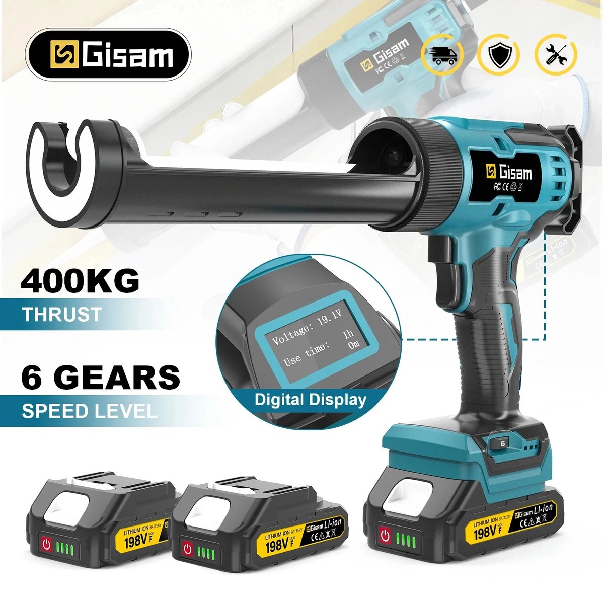 Gisam Draadloos Elektrisch Kitpistool - Draadloos 18V - 6 Snelheden - Compatibel met Makita Accu - Inclusief LED Licht