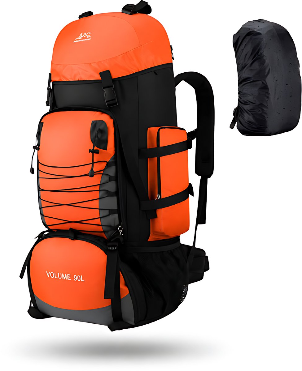 CarryQuest® 90L Tactical Backpack - Waterdichte Trekking Rugzak met MOLLE-Systeem, Compressieriemen & Rugventilatie - Oranje