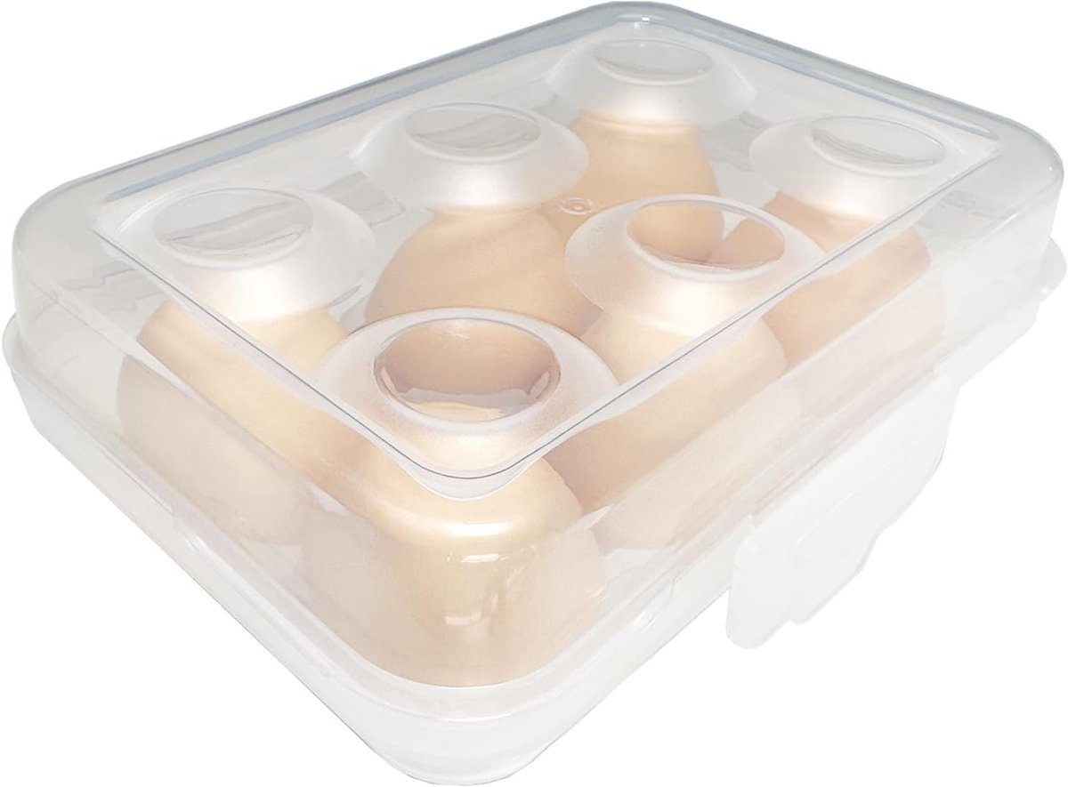 Eierbox 6 stuks - Eierhouder koelkast - Eieren bewaren - Anti-shock roosterdesign - Stapelbaar met deksel - Transparant wit