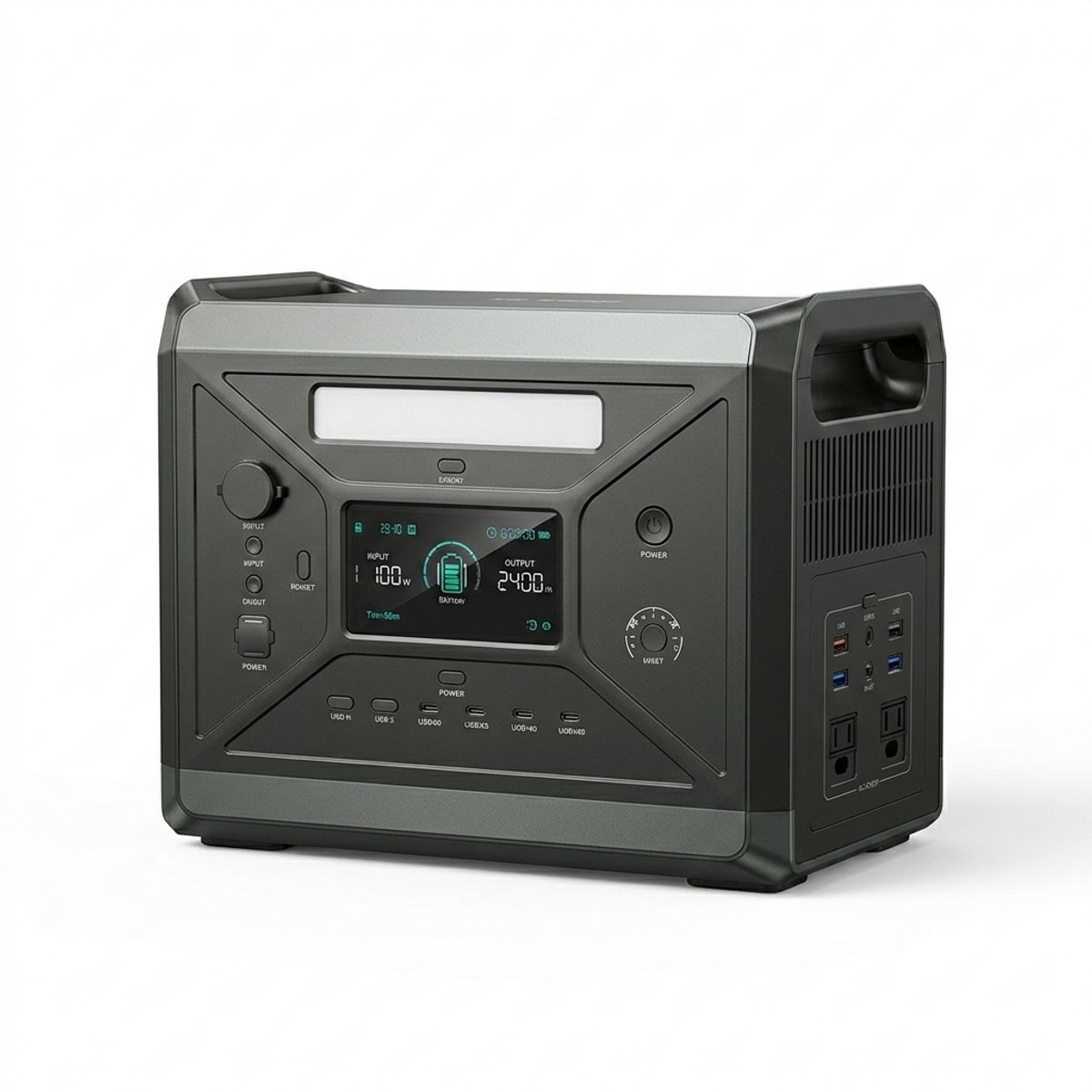 Draagbare Powerstation 2160Wh LiFePO4 - Zonnegenerator 2400W Continu 4800W Piek - 12 Uitgangspoorten AC DC USB - BMS Beveiliging - UPS Functie - Opladen via Zonnepaneel - Geschikt voor Kamperen en Noodstroom - Donkergrijs