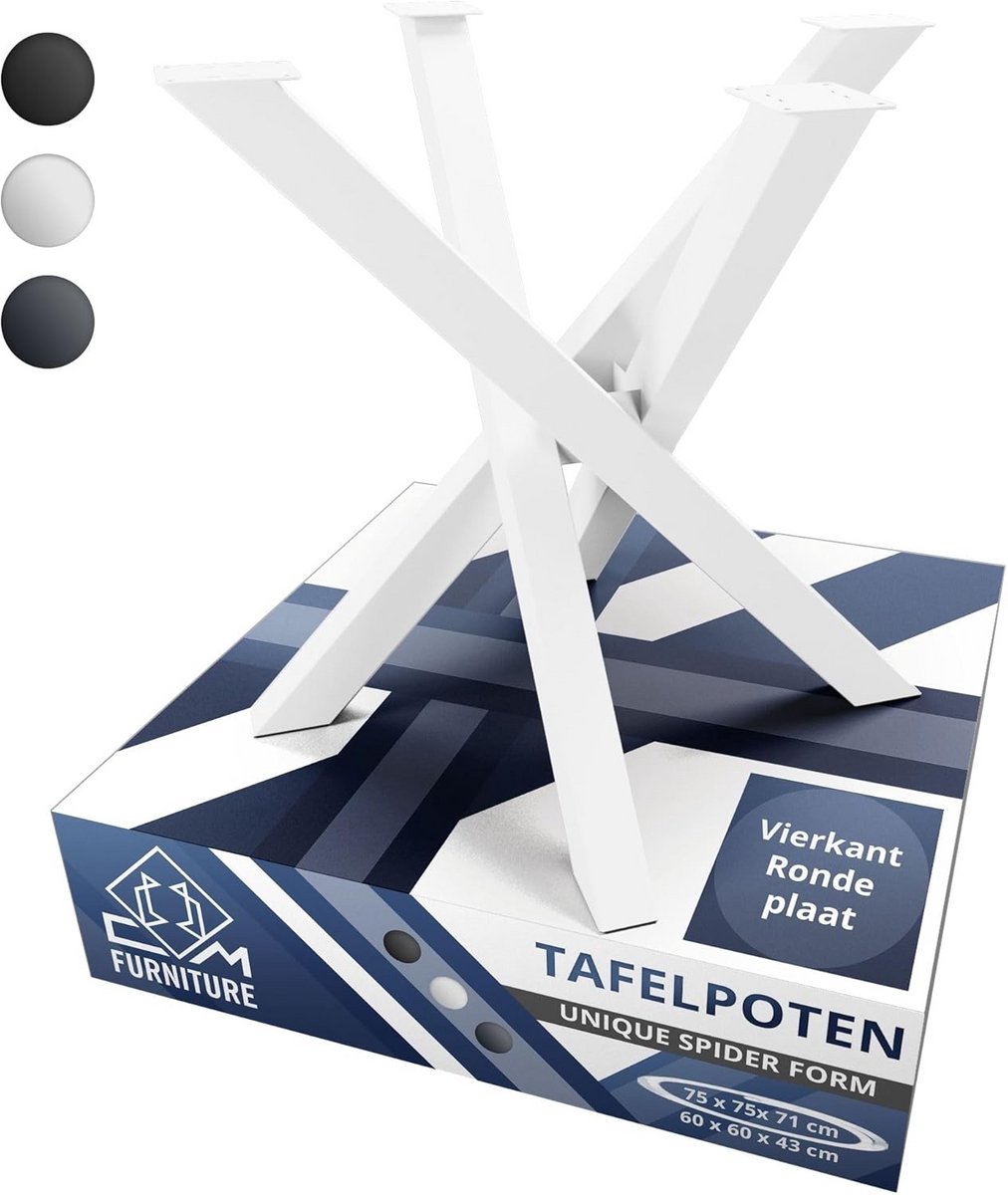 Tafelonderstel Wit Spider voor Ronde en Vierkante Bladen - Hoogte 71 cm - Stevig Metalen O