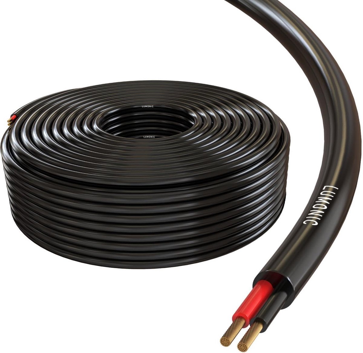 Lumonic Speaker Cable, 50 m, Black, Round, CCA, Hi-Fi Speaker Cable, Round Audio Cable, Professional AP Installation, Audio, Round Cable