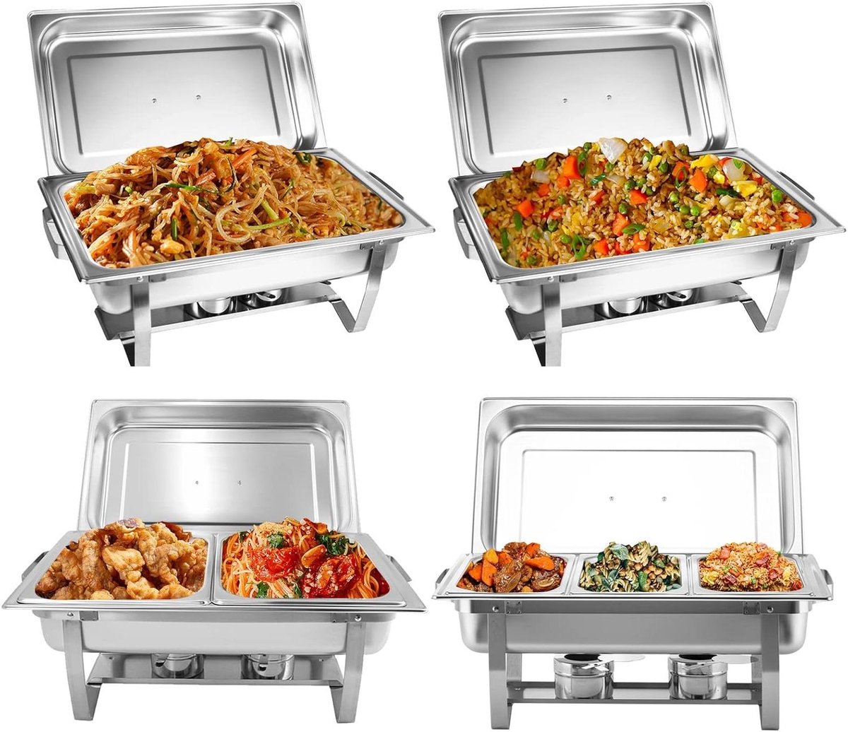 Buffet Warmers - Chafing Dishes - Feesten Buffet - Complete Set - 8QT Capaciteit - Zilverkleurig
