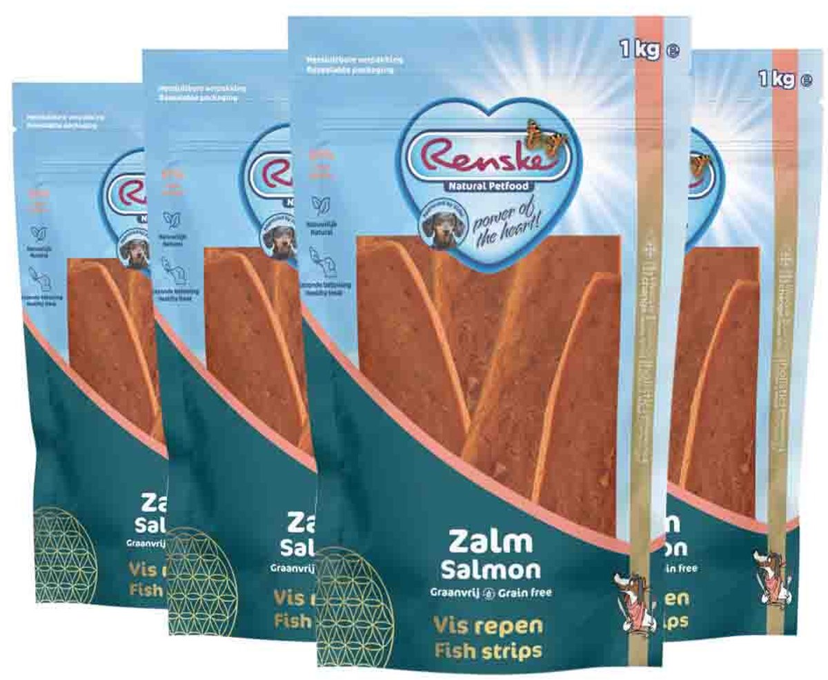 Renske Gezonde Beloning Vleesrepen Hondensnack Zalm - 4 x 1 kg - Voordeelverpakking