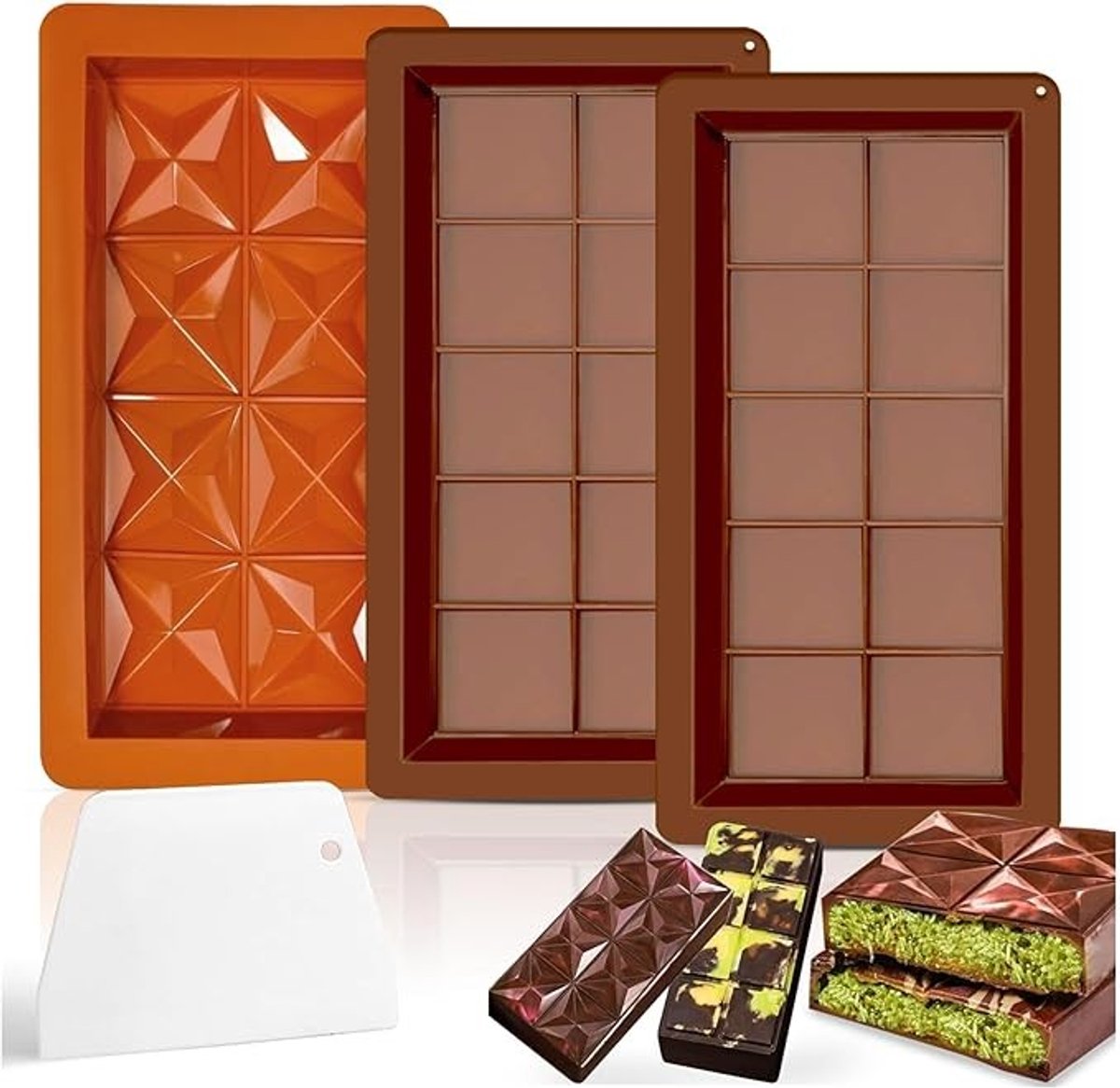 Siliconen Chocoladereep Malset - 3 Stuks met Spatel