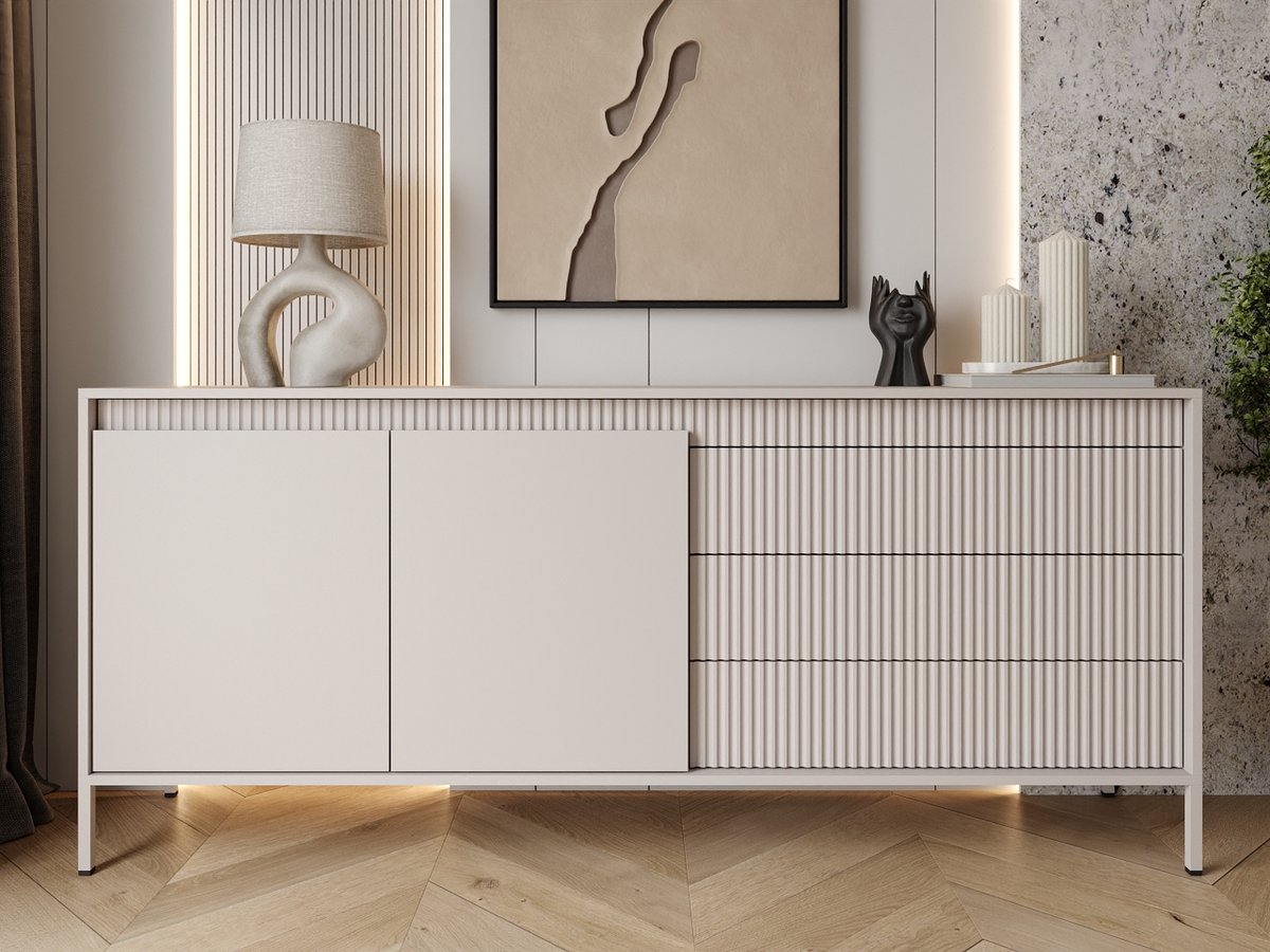 GrainGold – Dressoir Sorano – Beige - Met Deuren en Lades - Moderne Opbergruimte - 187 cm