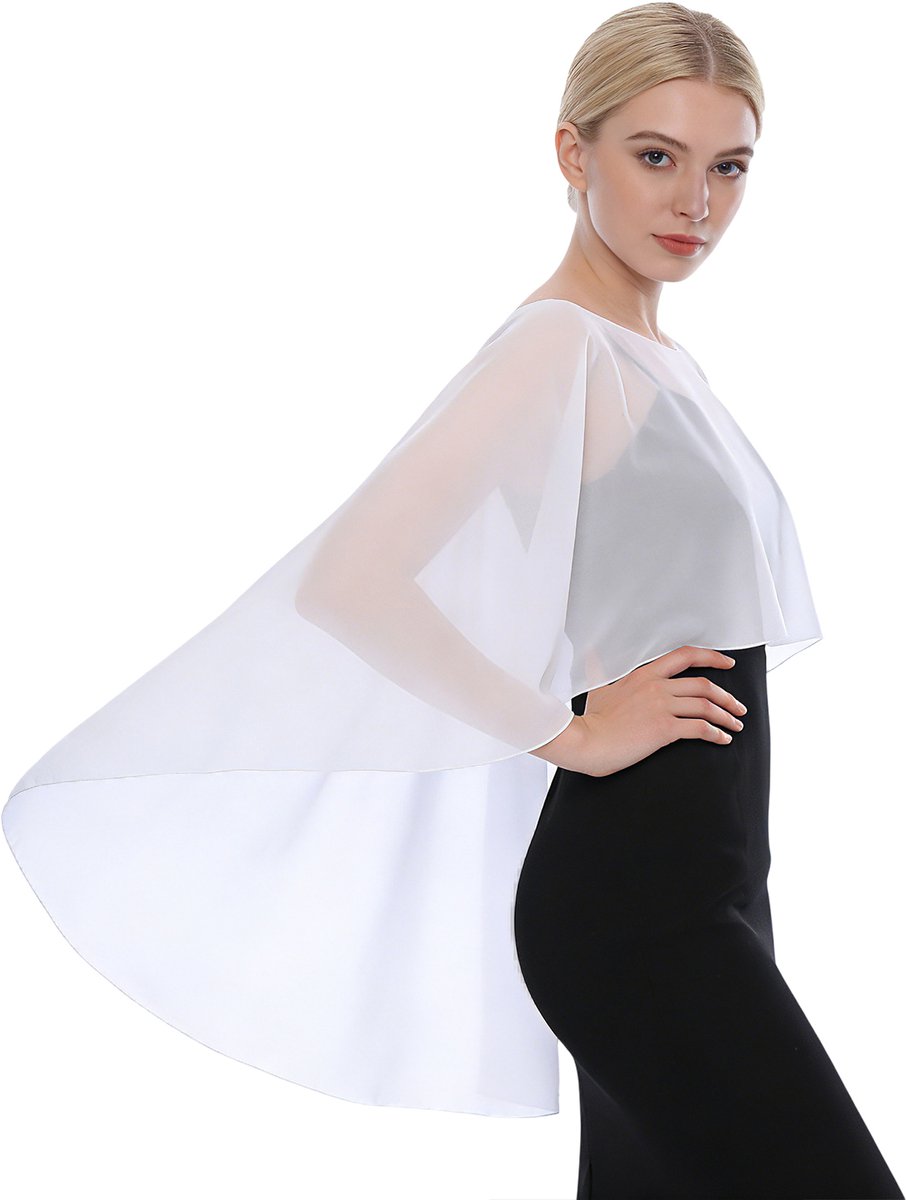 Topmelon Sjaal - Poncho - Cape - Stola - Omslagdoek - Chiffon - Bruiloft - Feest - Bruid - Gala Wit