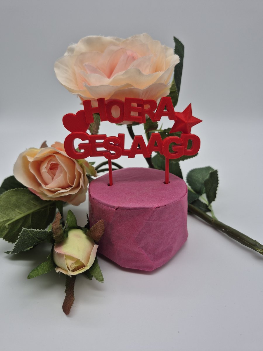 Caketopper Hoera Geslaagd rood