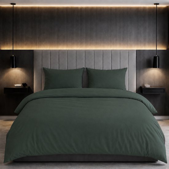 Decoware Dekbedovertrek Uni 200x220 cm - Donkergroen - Katoen - Met kussenslopen - Tweepersoons van Decoware — afbeelding 5