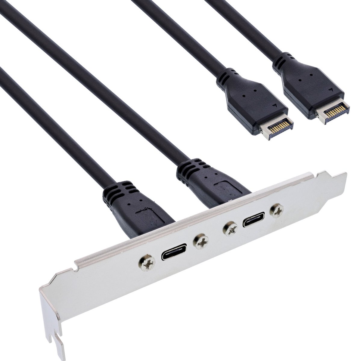 InLine® Slot bracket 2x USB-C naar USB 3.2 voorpaneel Key-A intern, 0,5m