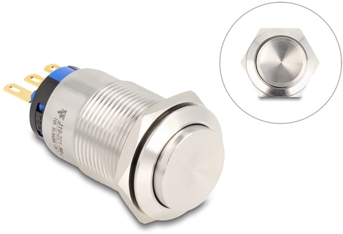 Delock Push Button for Installation 19 mm 3 x solder connection