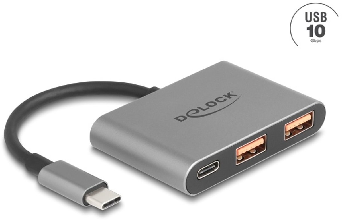 Delock 3 Port USB Hub 10 Gbps with USB Type-C™ to 1 x USB Type-C™ + 2 x USB Type-A