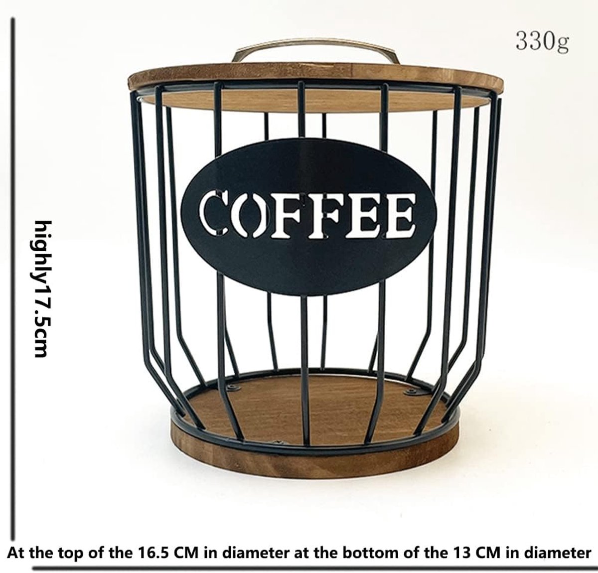 Koffiecapsule Mand - Opberger Houder - Koffie Bewaren - Uitgeholde Structuur - 16.5 cm Breed - Zwart