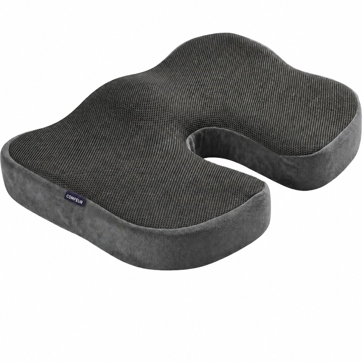Comfeur Ergonomisch Zitkussen - Orthopedisch Stuitkussen - Wigkussen voor Bureaustoel, Auto & Stoel - Uitsparing voor Stuitje - Vormvast Comfortschuim - Zwart