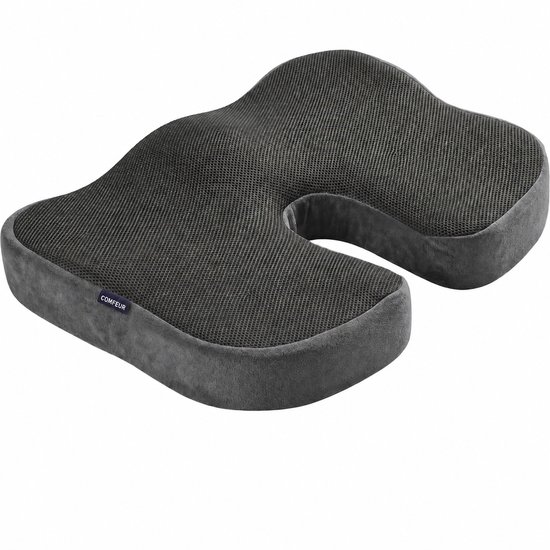 Comfeur Ergonomisch Zitkussen - Orthopedisch Stuitkussen - Wigkussen voor Bureaustoel, Auto & Stoel - Uitsparing voor Stuitje - Vormvast Comfortschuim - Zwart
