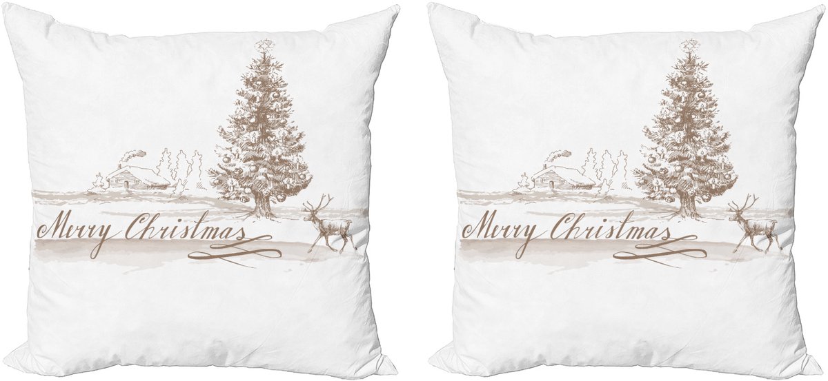 ABAKUHAUS Kerstkussenhoezen, set van 2, vintage klassiek kerstthema, modern accent, dubbelzijdige digitale print, 45x45 cm, bruin Brown
