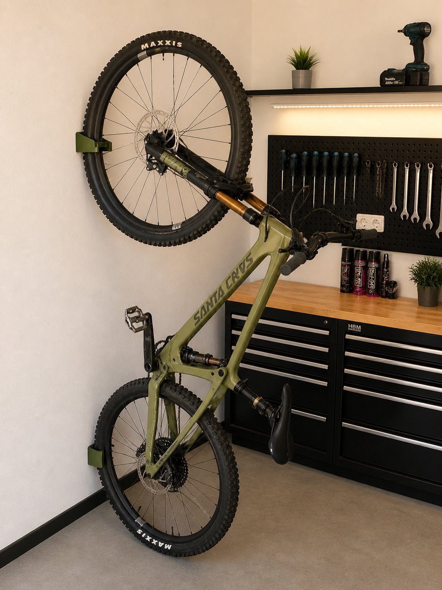 T3D Fiets Ophangsysteem - Fiets Muurbeugel - Fiets Haak Wandmontage - Fiets Ophangbeugel Mountainbike en racefiets - tot 6,1 cm Bandbreedte - Groen