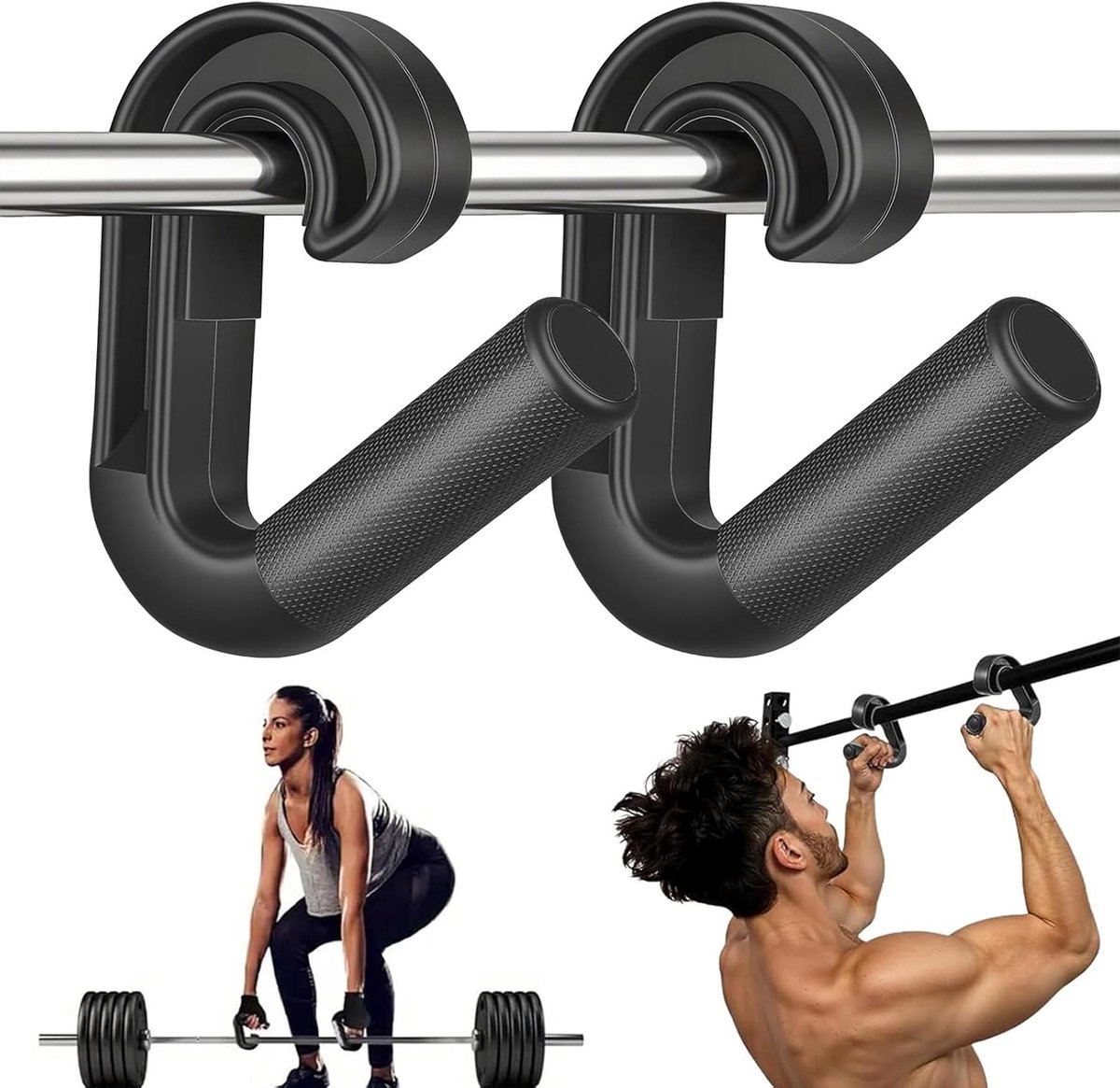 SnelShoppen - Pack van 2 Fitness Pull-Up Handgrepen Hooks, D-Handle, Duurzaam Nylon, Ergonomisch Ontwerp voor Pull-Up Bars, Back Training, Barbells, K
